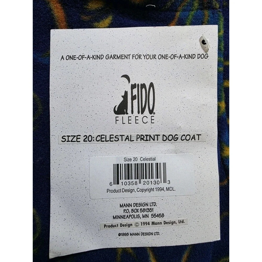 Fido Fleece Cozy Dog Jacket Size 20 Celestral Print Multicolor NEW Vintage 90s